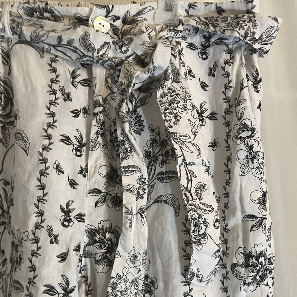 Joie 100% Linen Black and White Floral Wide Leg Pants - Picture 4 of 8